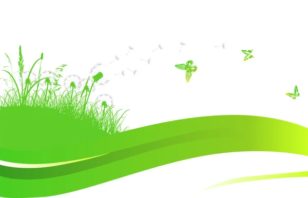 白色蒲公英和绿色蝴蝶 — 图库矢量图片