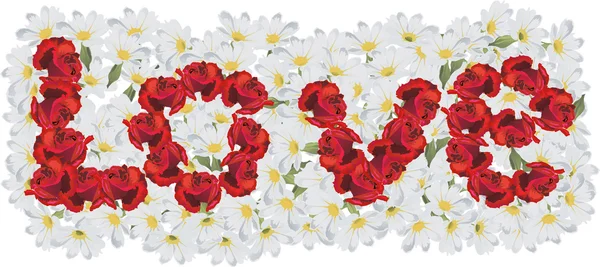 Mot d'amour formé de roses rouges — Image vectorielle