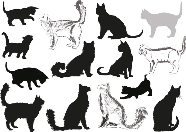Набор черно-белых кошек — стоковый вектор