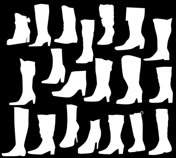 Vinte silhuetas de botas brancas — Vetor de Stock