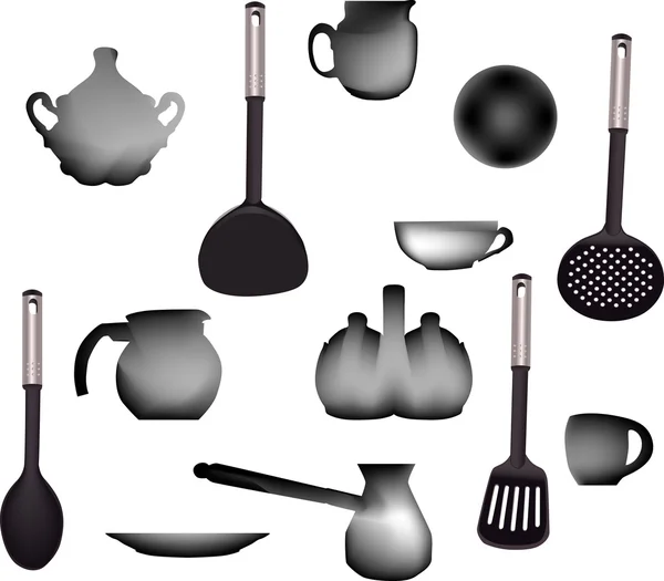 Набор серой посуды — стоковый вектор