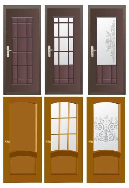 Ljus och darck bruna dörrar på vit — Stock vektor
