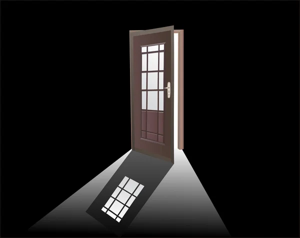Open dark brown door on black — Stock Vector