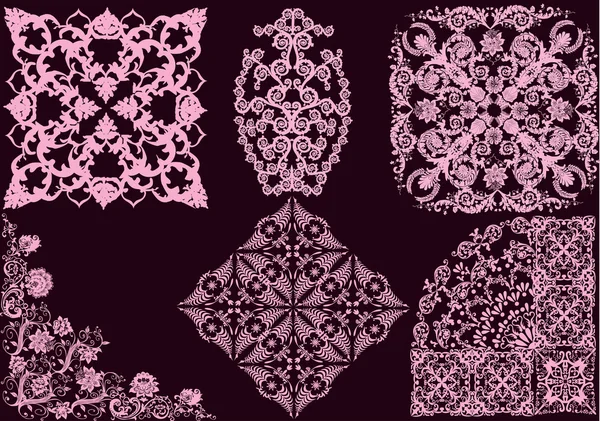 Elementos decorados de color rosa sobre fondo oscuro — Archivo Imágenes Vectoriales