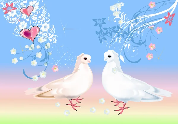 Two white doves on light background — Stock Vector