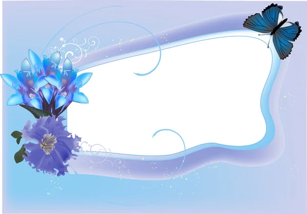 Blauwe bloemen illustratie met vlinder — Stockvector
