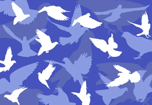Blauwe achtergrond met duiven — Stockvector
