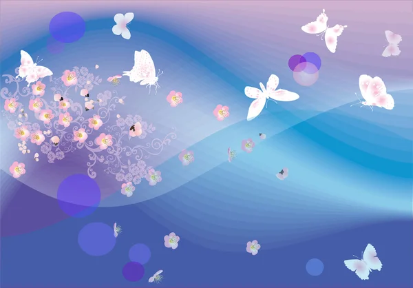 蓝色和粉红色背景与蝴蝶 — 图库矢量图片