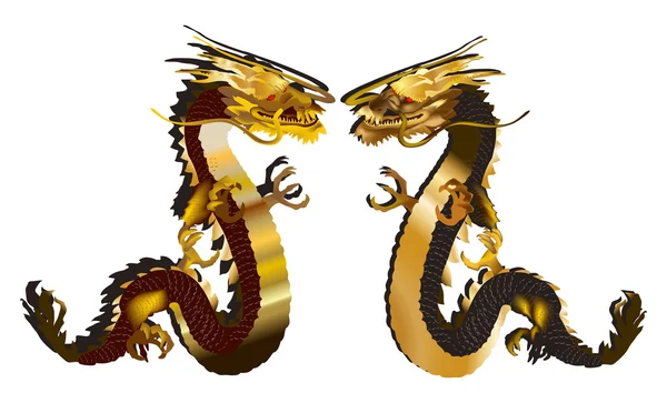 Golden dragons isolated on white — Stock Vector