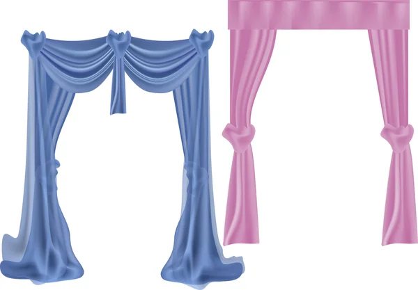 白で隔離される青とピンクのカーテン — ストックベクタ