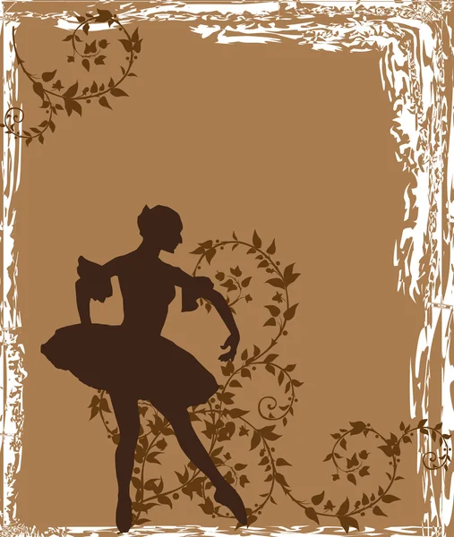 Балетна танцівниця в коричневих рослинних завитках — стоковий вектор