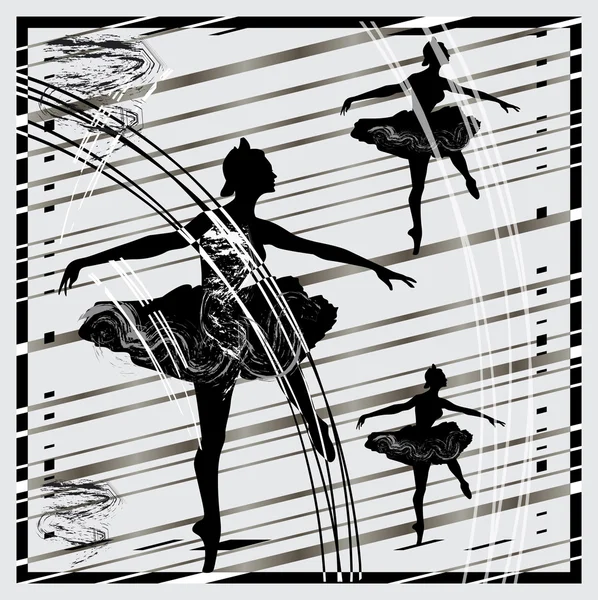 Drie zwarte balletdansers — Stockvector