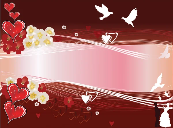 Background with doves and red hearts — Stock Vector