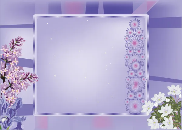 Marco con flores lila y blanca — Vector de stock