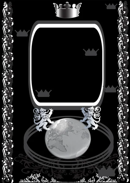 Bingkai dengan elemen heraldik di hitam - Stok Vektor