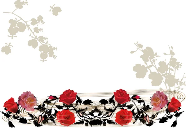 Дизайн с красными розами и черными листьями — стоковый вектор