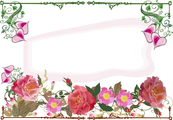 粉红玫瑰和白色的心 — 图库矢量图片