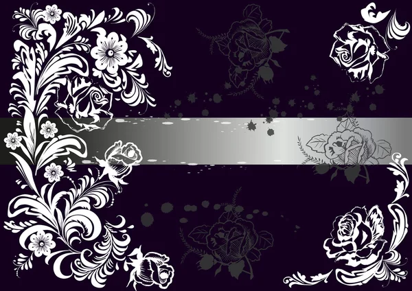 Patrón de flores blanco y gris en negro — Archivo Imágenes Vectoriales