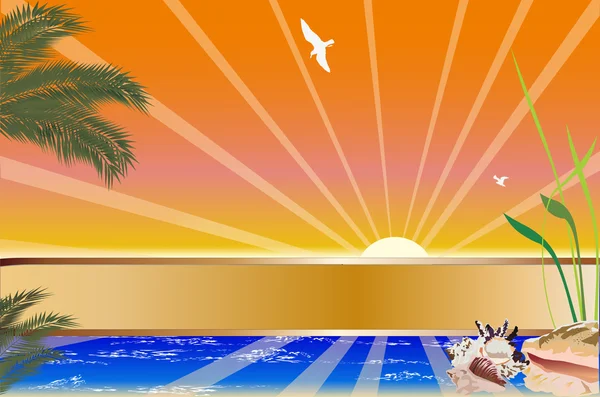 Composición de verano con palma de mar nad — Vector de stock