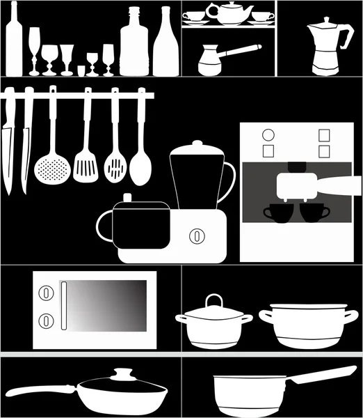Ustensile de cuisine sur fond noir — Image vectorielle