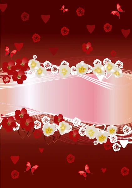 Background with red hearts and butterflies — Stock Vector