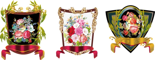 Três decorações de flores no fundo branco — Vetor de Stock