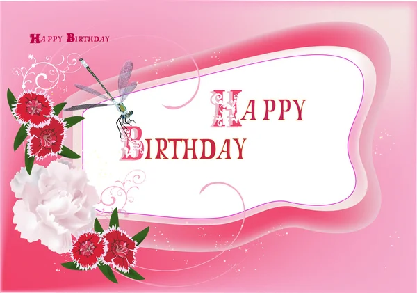 White and pink flower birthday card — Stock Vector
