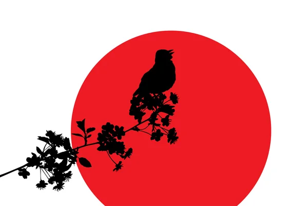 Квіти і птах під червоним сонцем — стоковий вектор