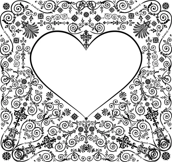 Cadre en forme de coeur décoré noir — Image vectorielle