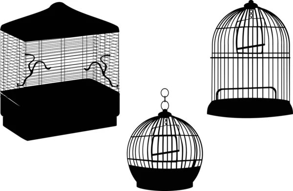 Tres jaulas de aves vacías aisladas n blanco — Vector de stock