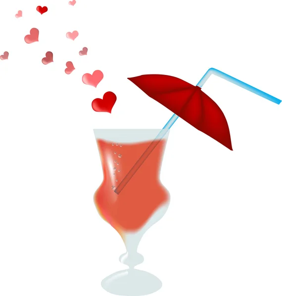 Roter Cocktail in Glas und Herzen — Stockvektor