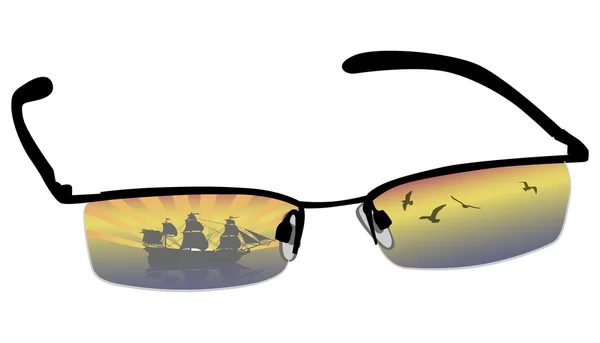 A tenger a sunset reflexió fehér szemüveg — Stock Vector