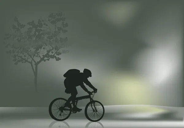 在雾景观骑单车的剪影 — 图库矢量图片