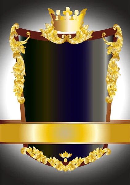Чорний щит з короною на сірому — стоковий вектор