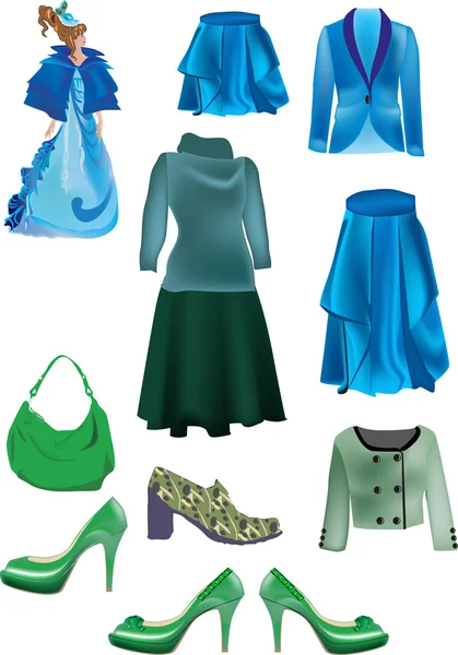 Gaun wanita hijau tua biru - Stok Vektor