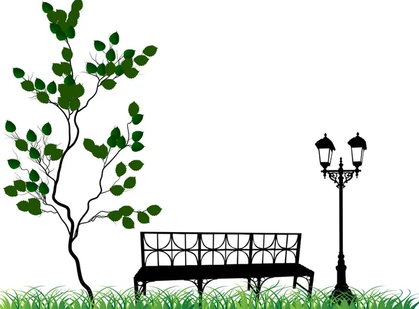 Zelené letní strom a lavička — Stockový vektor