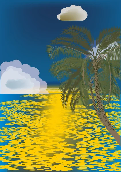 Palmboom in de buurt van zee onder de blauwe hemel — Stockvector