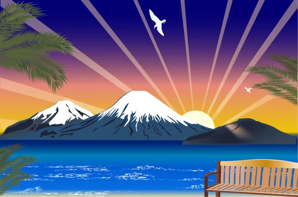 Illustration mer bleue et haute montagne — Image vectorielle