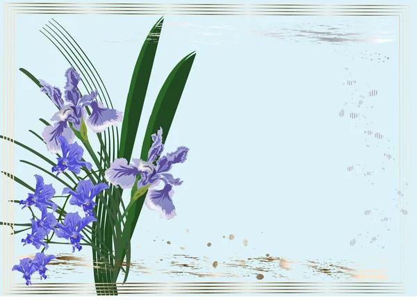 Ίρις μπουκέτο λουλούδια σε μπλε φόντο — Διανυσματικό Αρχείο
