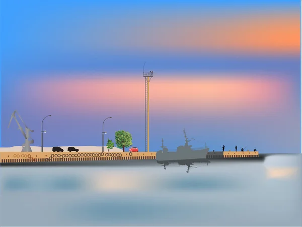 Seul navire à l'amarrage illustration — Image vectorielle