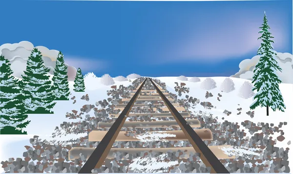 Railroad bed in winter landscape — Stock Vector
