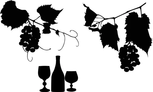Silhouette della vite e del vino — Vettoriale Stock