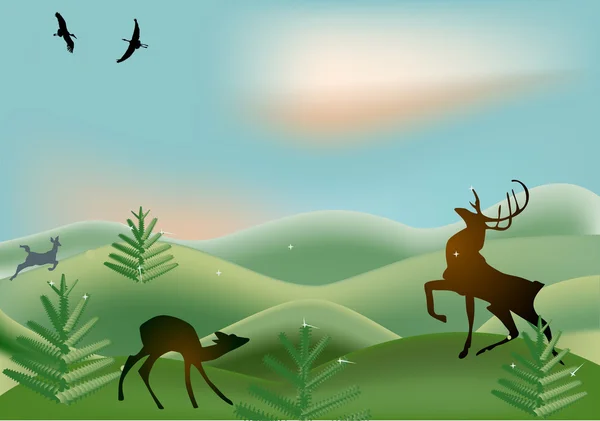 Dwa jelenie między jodły — Wektor stockowy