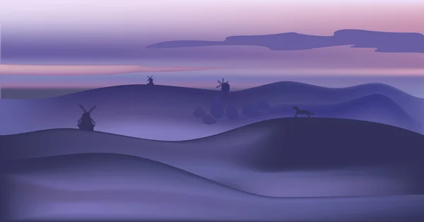 風車の丘とライラックの風景 — ストックベクタ