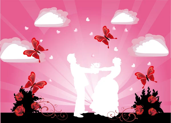 Rosa Abbildung mit Hochzeitskoppel — Stockvektor