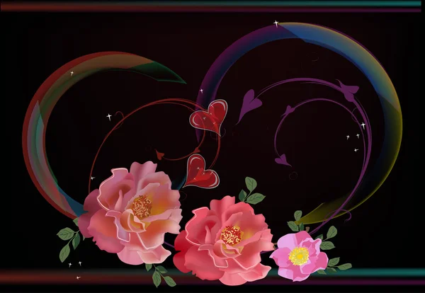 Tři růžové květy růže dekorace na tmavém pozadí — Stockový vektor
