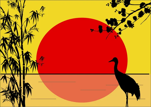Grue en bambou sur jaune — Image vectorielle