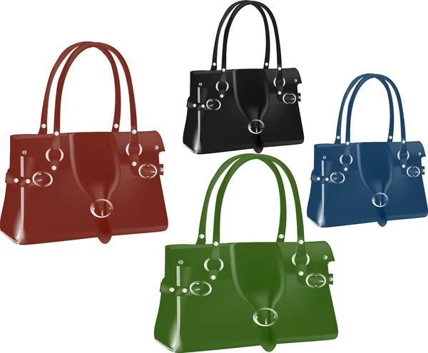Vier farbige Handtaschen auf weiß — Stockvektor