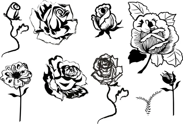 Set van roze bloemen schetsen — Stockvector