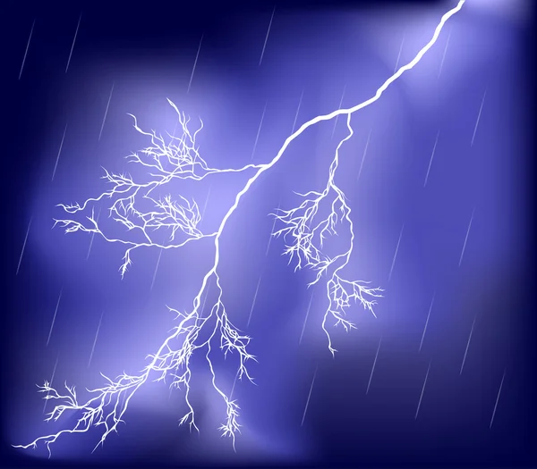 Rain lilac sky with lightning — Stock Vector